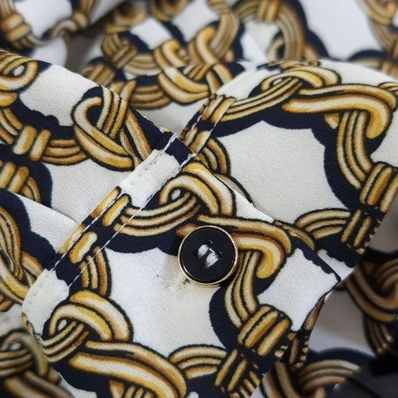 Nine West | White Gold Equestrian Chain Pattern V-Neck Long Sleeve Top Size S - Picture 5 of 10